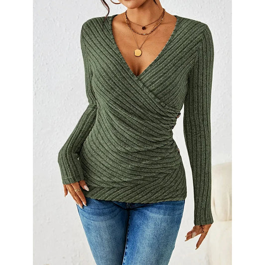 2025 New Button V-Neck Knitted Sweater for Women – Soft & Warm Autumn/Winter Pullover, Basic Fit Sweater Top