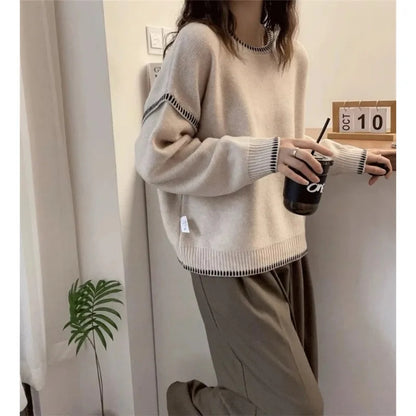 High-Quality Wool Sweater for Women – O-Neck Fashion Knit Pullover, Soft & Loose Casual Warm Top, Autumn/Winter Knitwear