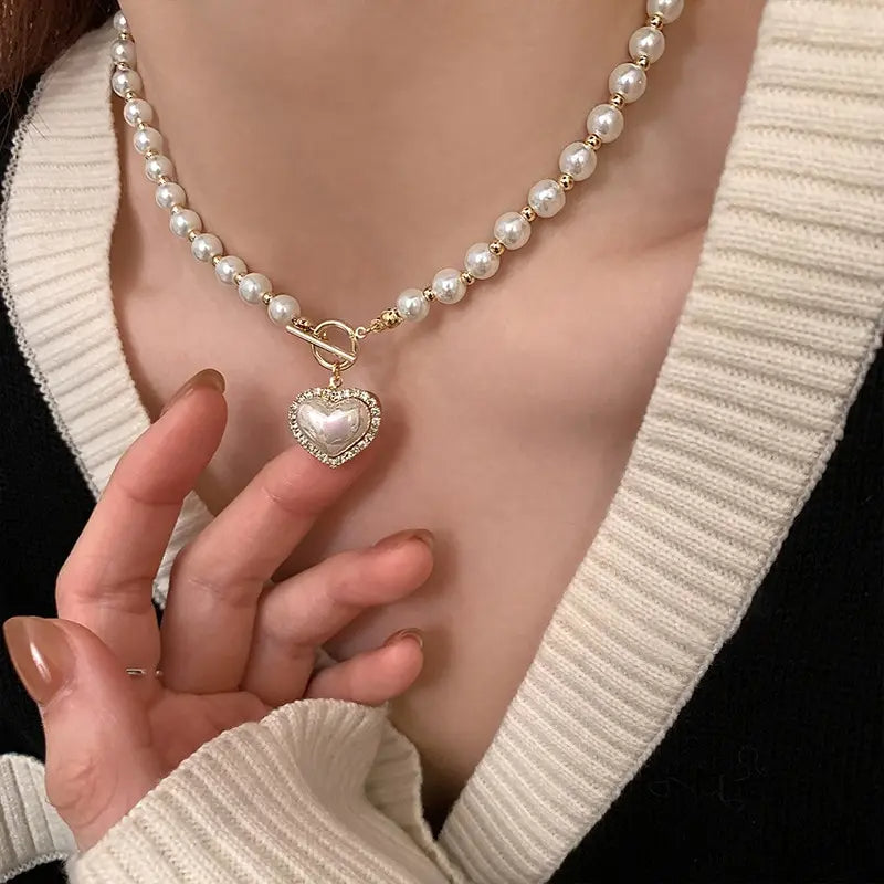 Heart Shaped All Pearl Necklace