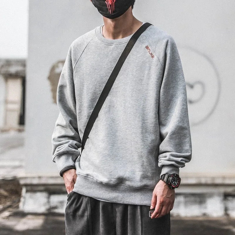 Men’s Solid Embroidered Sweatshirt – Casual Round Neck Top