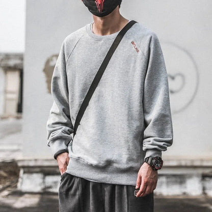 Men’s Solid Embroidered Sweatshirt – Casual Round Neck Top