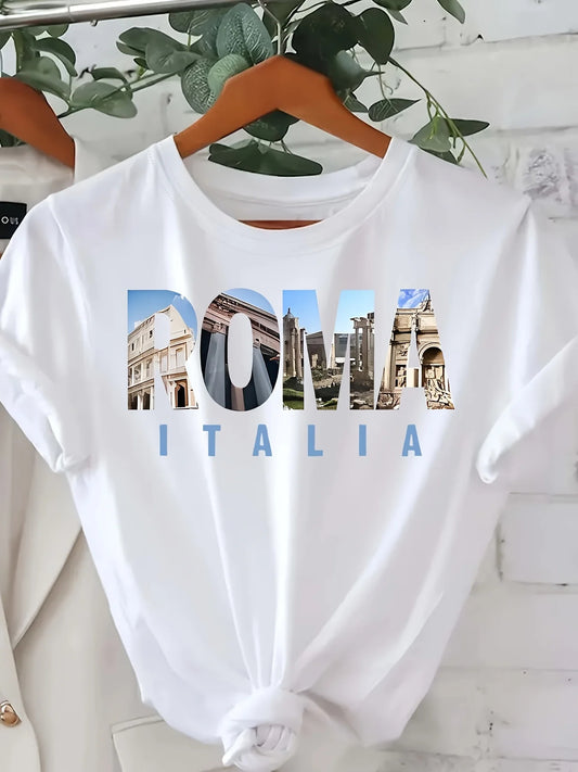 ROME Italy Graphic Tee – Women’s Casual Cotton T-Shirt, Street Style Outfit