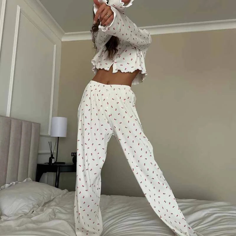 Casual Loose Long Sleeve Cardigan Short Pajamas 3 Piece Sets