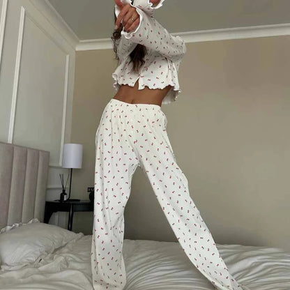 Casual Loose Long Sleeve Cardigan Short Pajamas 3 Piece Sets