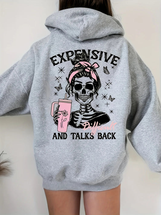 Skull Fans Expensive Talks Back Printed Oversized Cool Hoodies