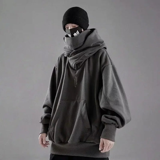 2025 Men’s Embroidery Turtleneck Sweatshirt – Japanese Ninja Hip Hop Fleece Streetwear Oversized Y2K Hoodie