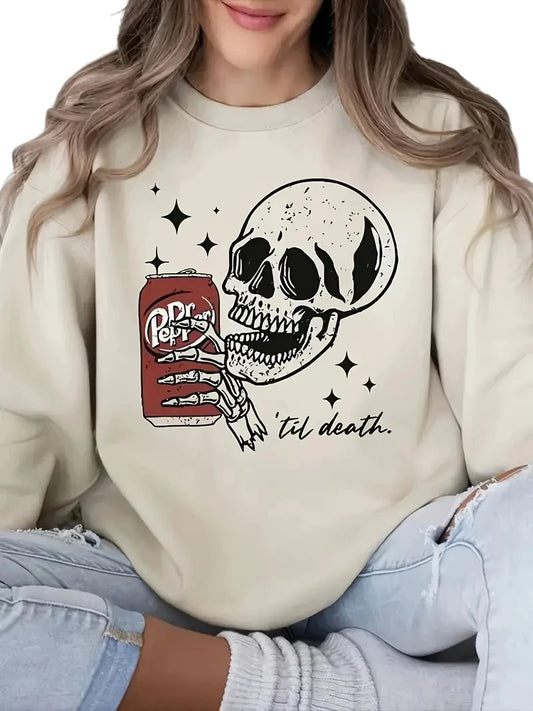 Plus Size Casual Skull Head Printed Crew Neck Sweatshirts