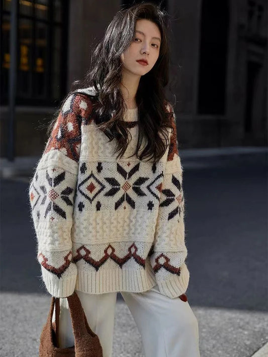 Loose and Lazy Western Style Sweater for Women – New Niche Japanese Retro Knit Design, Casual Fashion Knitwear