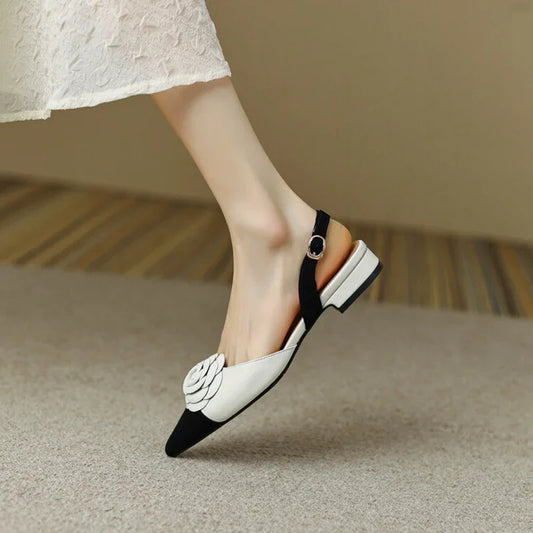 Vintage Chic: Pointed Toe Slingbacks with Camellia Detail