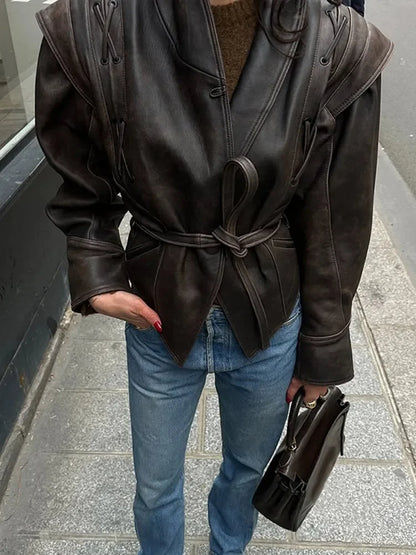 Vintage Faux Leather Jacket – Elegant Coats & Jackets for Women | Autumn Fashion 2025 Outfit
