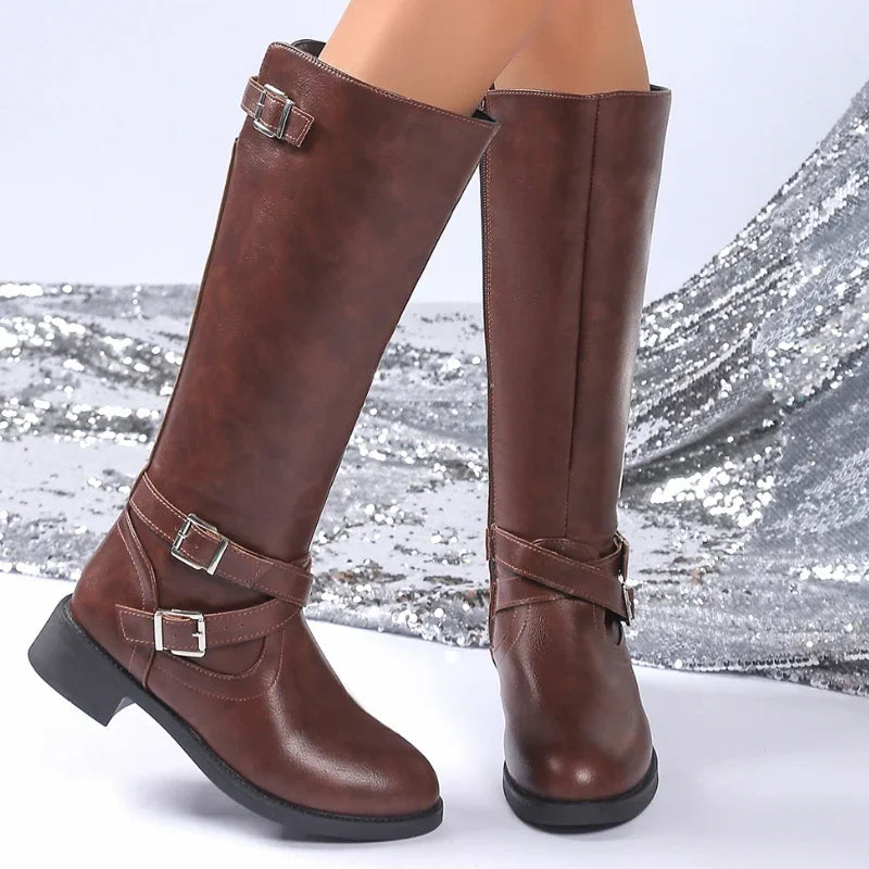 Women's Retro High Boots – Autumn Fashion, Round Toe, Side Zipper, Anti-Slip & Wear-Resistant Shoes