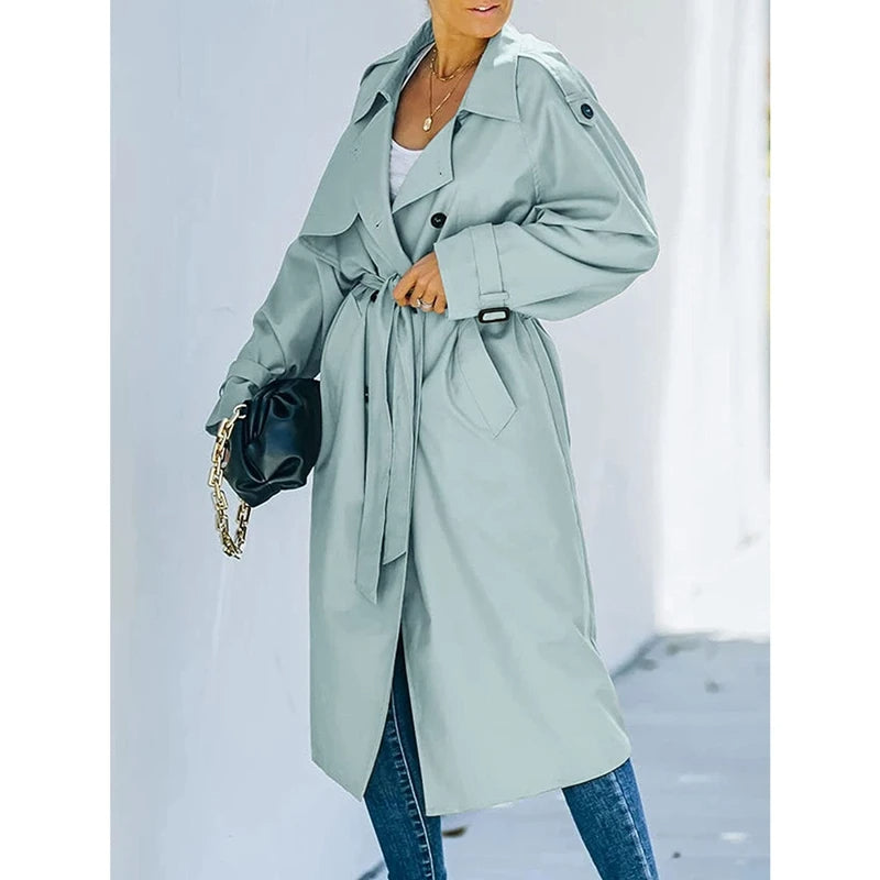 Double-Breasted Windproof Women Vintage Long Trench Coats