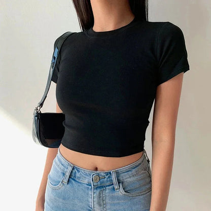 Polished Texture: Satin Short Sleeve Crop