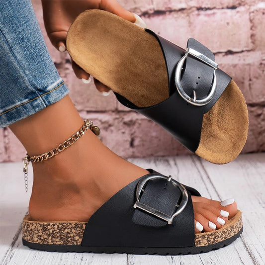 Women’s Buckle Flat Sandals – Birkenstock-Inspired Summer Slides