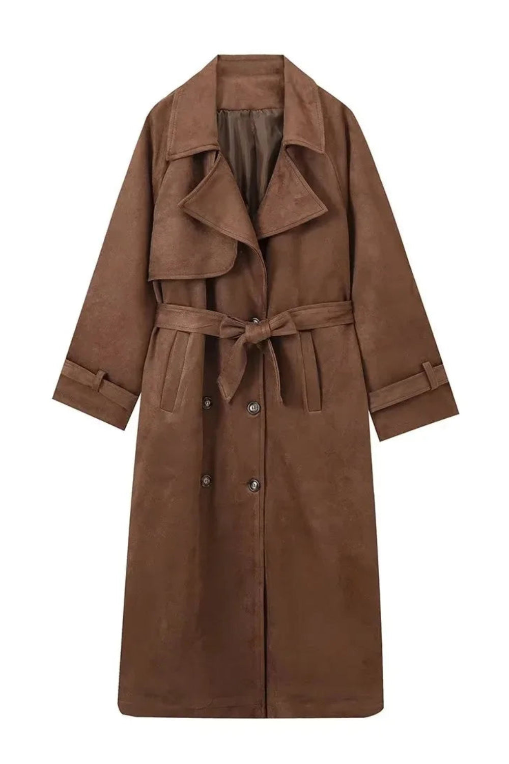 Brown trench coat on a white background