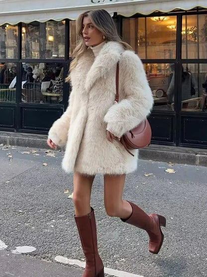 New Winter Fashion Beige Furry Jackets