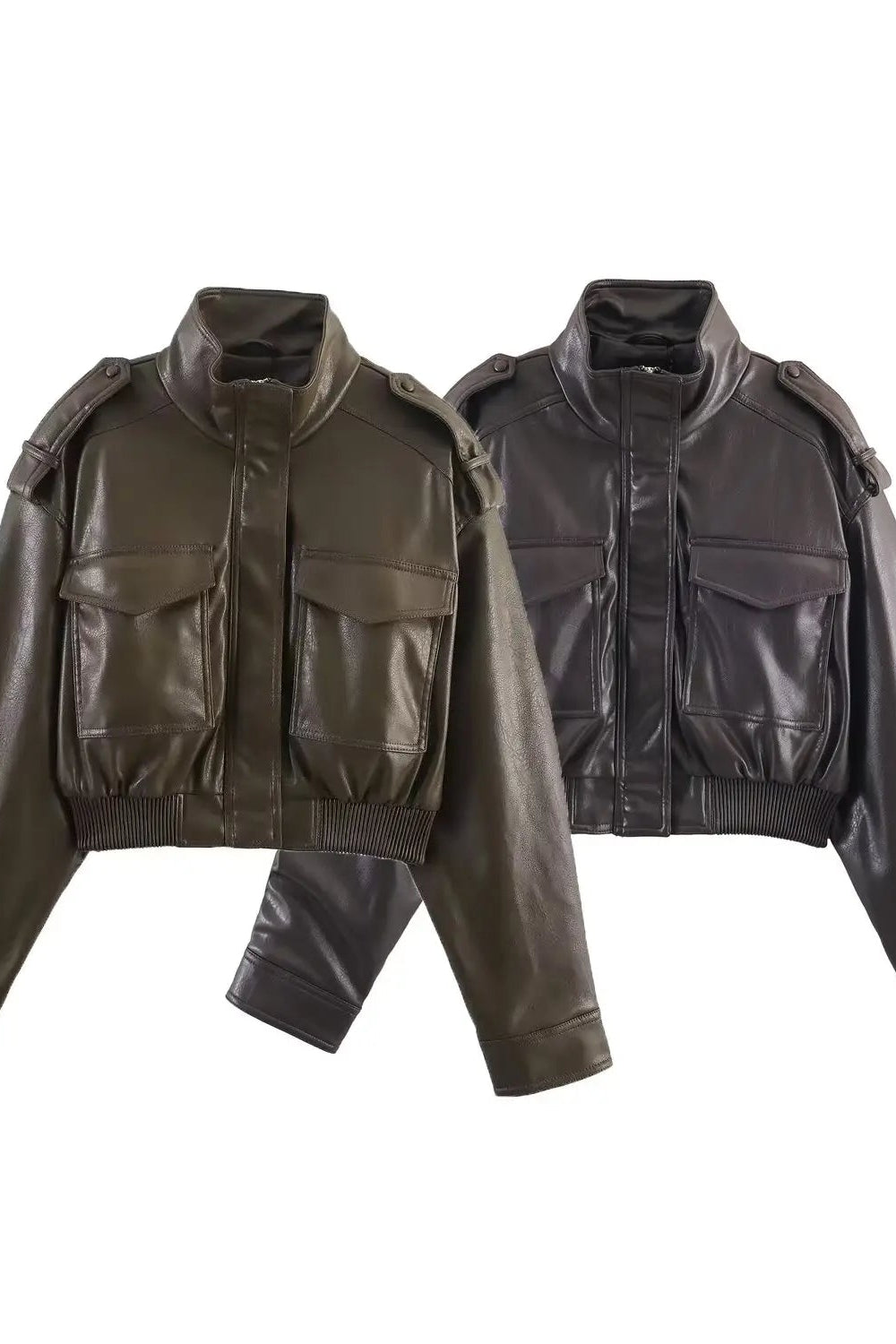 Two leather jackets on a white background