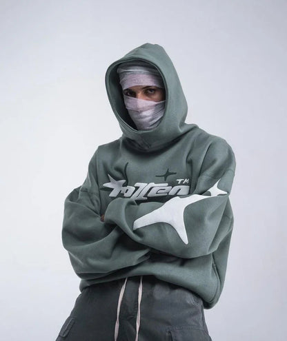 Retro Star Letter Foam Hoodie – Oversized Y2K Streetwear Sweatshirt for Men & Women