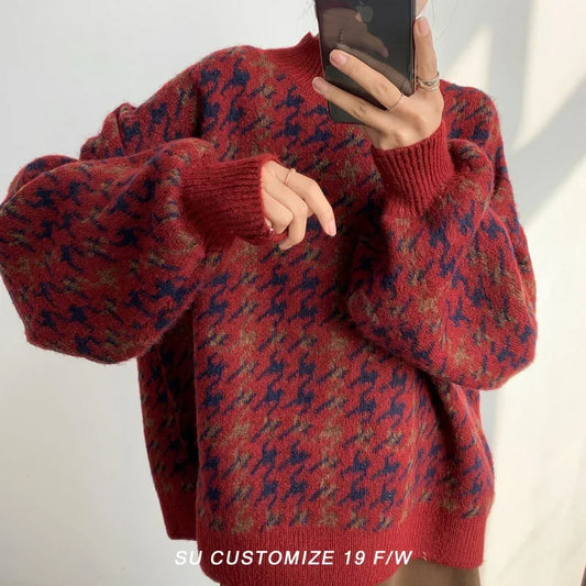 Women's Patchwork Loose-Fitting Lantern Sleeve Sweater