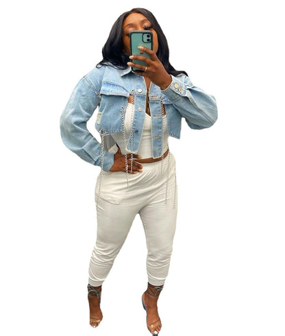 Raw Frayed Style Cool Women Jean Jackets For Spring