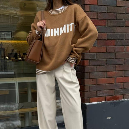 Knitted Round Neck Pullover Sweater for Women – Cozy & Chic