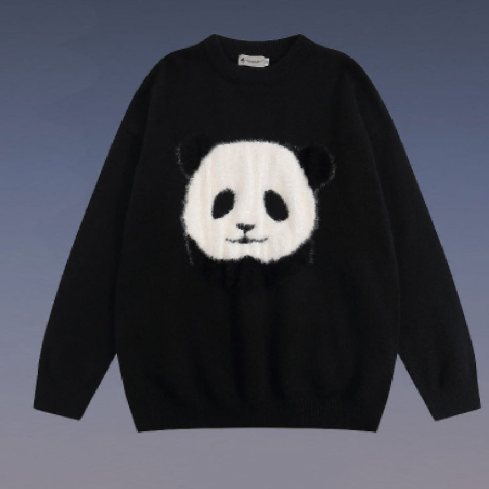 Jacquard Panda Print Cotton Sweater – Cozy & Cute Pullover