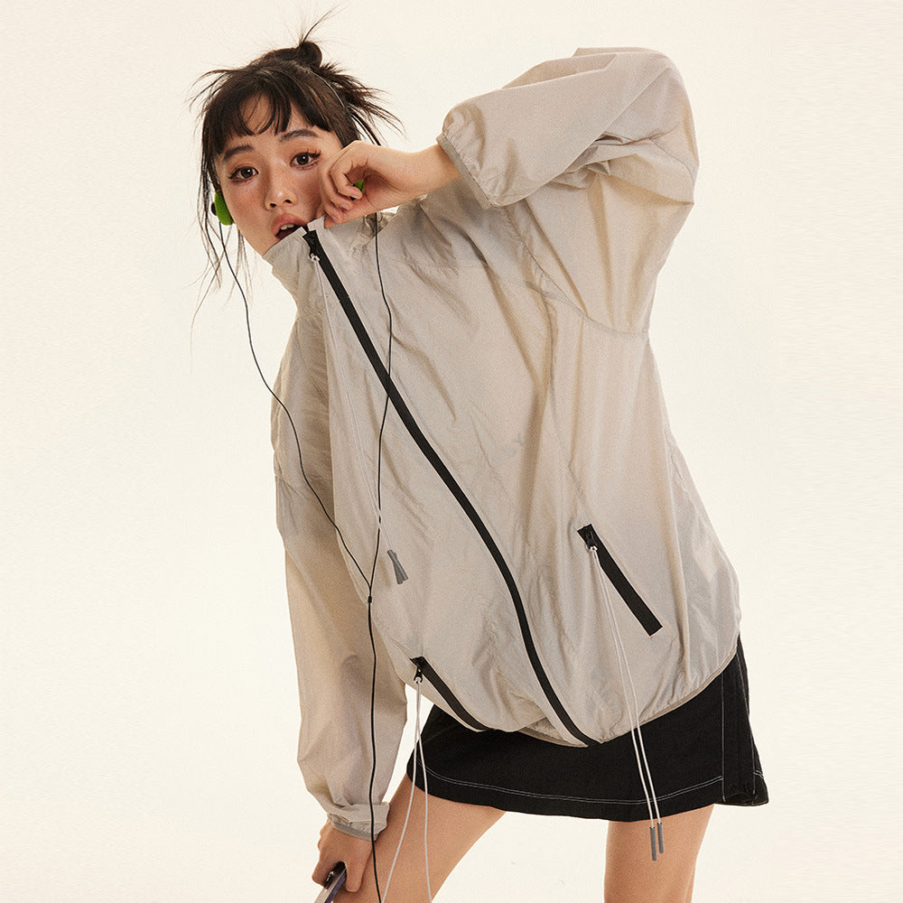 Stand Collar Sun Protection Trip Wear Style Thin Jacket