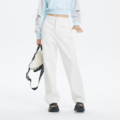 Unisex Loose Straight Trousers – Mid-Rise Cotton Casual & Streetwear Pants