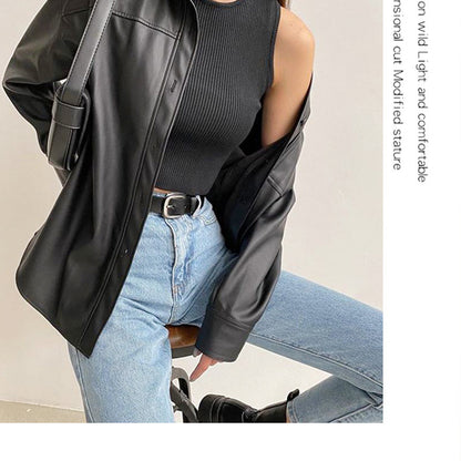 Leather Motorcycle Jacket for Women – PU Biker Coats Streetwear Style | Black & Purple Jackets 2025