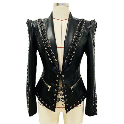 Lapel Collar Elegant Leather Cropped Jackets