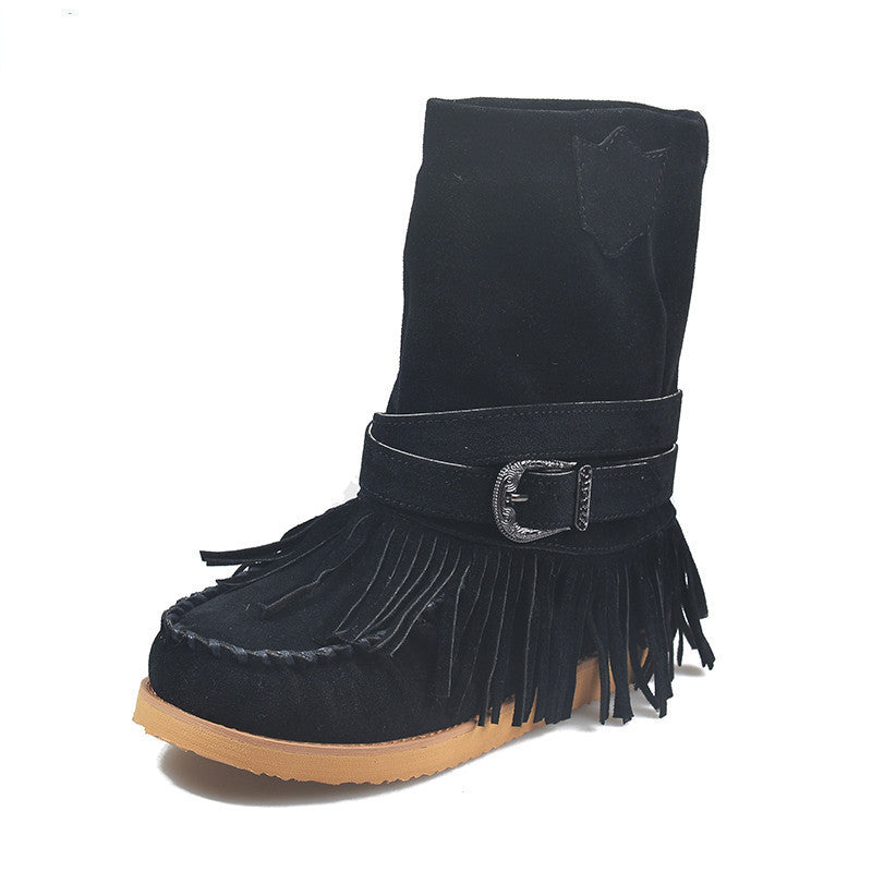 Fringe Middle Boots for Women | Suede Tassel Chic Buckle Fashion Boots
