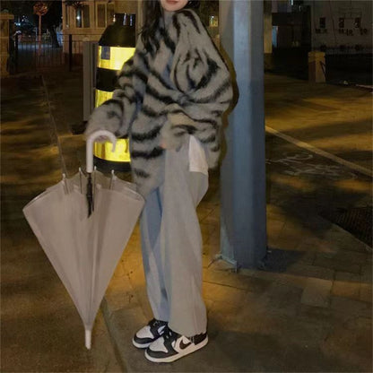 Bold & Cozy: Vintage Zebra Print Sweater