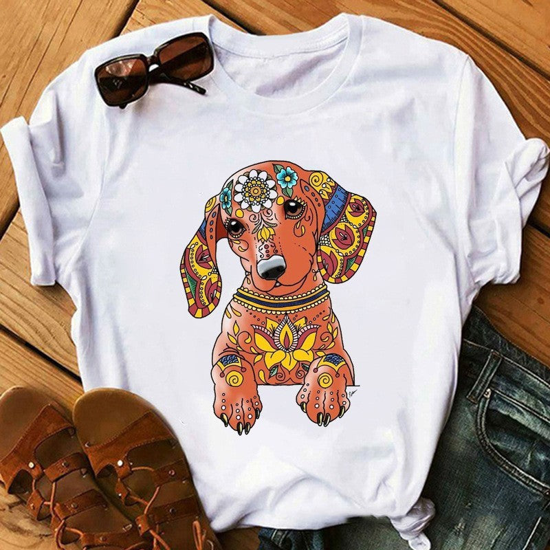 Women’s Oversized Puppy Print T-Shirt – Casual Dog Graphic Loose Fit Tee