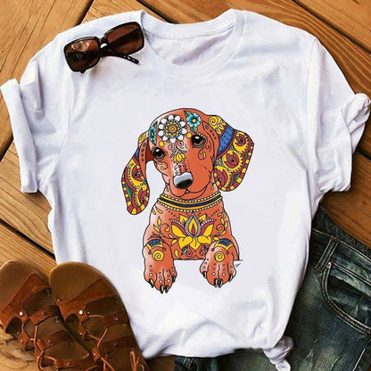 Women’s Oversized Puppy Print T-Shirt – Casual Dog Graphic Loose Fit Tee