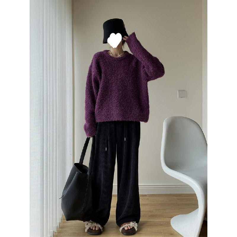 Cozy Vintage Furry Round Neck Pullover Sweater