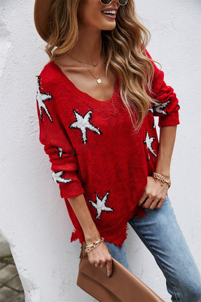 High Collar Bat Sleeve Knit Women's Autumn & Winter European-Style Red Sweater