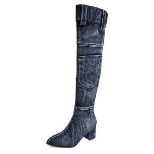 New High Heel Denim Women Knee High Boots