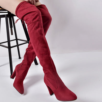 Pointed Toe Thick Heel Over-the-Knee Stretch Boots for Women | Premium Suede European & American Style