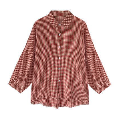 Loose-Fit Plaid Shirt – All-Match Layering Blouse for Women