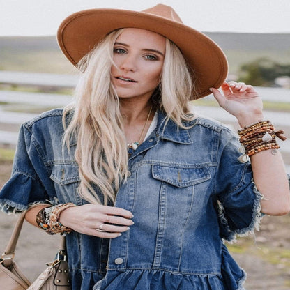 Casual Spring Autumn Blue Denim Coats