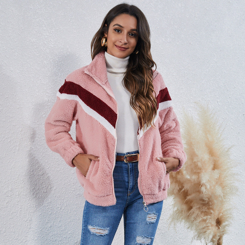 Cozy Striped Plush Jacket – Coats Outfits Women & Chic Winter Layering