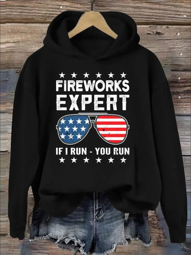 Fireworks & Sunglasses Casual Polyester-Spandex Hoodie for Women