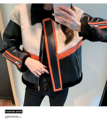 Urban Chic Artificial Mink Leather Fur Motorcycle Jacket – Jackets for Women & Street Style Outfits