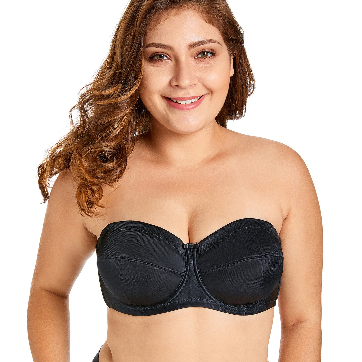 Plus-Size Strapless Bra – Sexy Glossy Half Cup Design with Non-Slip Siamese Fit