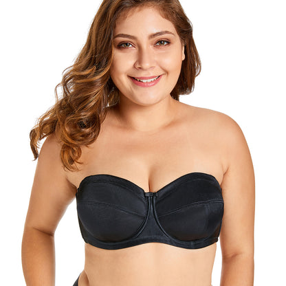 Plus-Size Strapless Bra – Sexy Glossy Half Cup Design with Non-Slip Siamese Fit