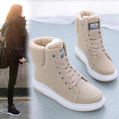 Women's Platform Boots – Winter Sneakers with Warm Fur Plush, Lace-Up Casual Chunky Fashion Sneakers for Women