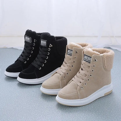 Women's Platform Boots – Winter Sneakers with Warm Fur Plush, Lace-Up Casual Chunky Fashion Sneakers for Women