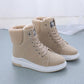 Warm Plush Inside Lace Up Flat Women Ankle Boots