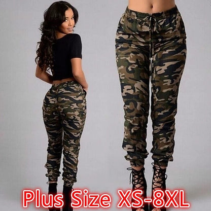 XS 8XL Plus Size Elastic Waist Women Camouflage Pants