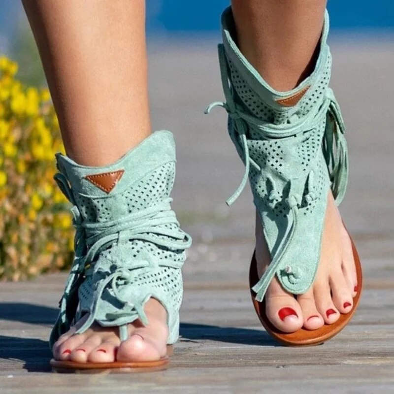 Cool Tassel Design Retro Flat Gladiator Sandals For Women